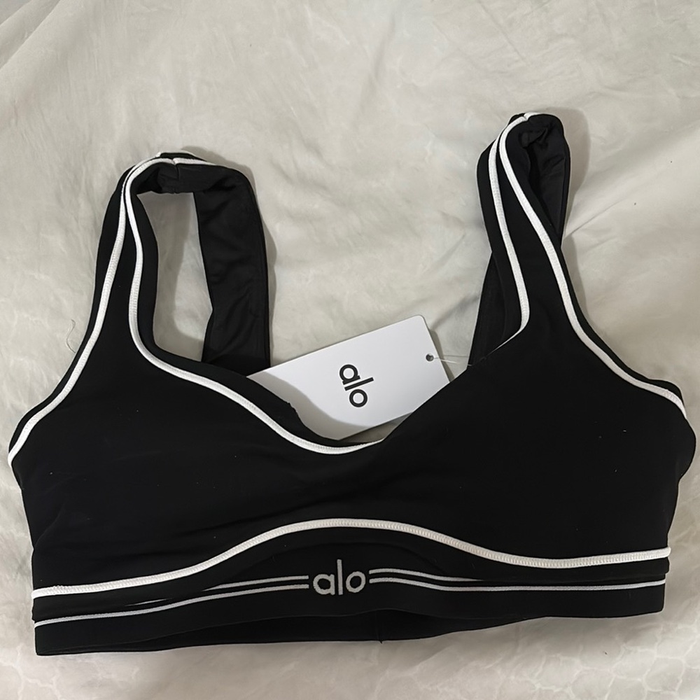 ALO Yoga Black Sports Bra with White Trim